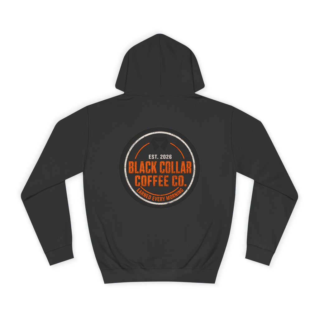 Black Collar Coffee Badge Hoodie | Construction Zone Orange