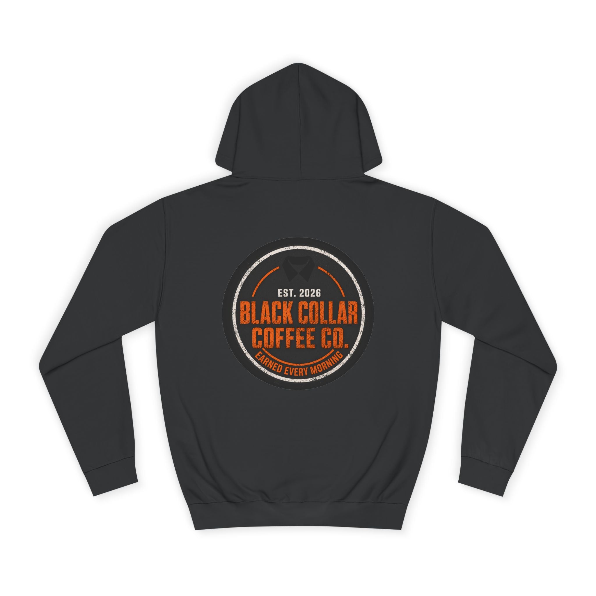 Black Collar Coffee Badge Hoodie | Construction Zone Orange