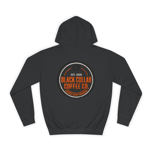 Black Collar Coffee Badge Hoodie | Construction Zone Orange