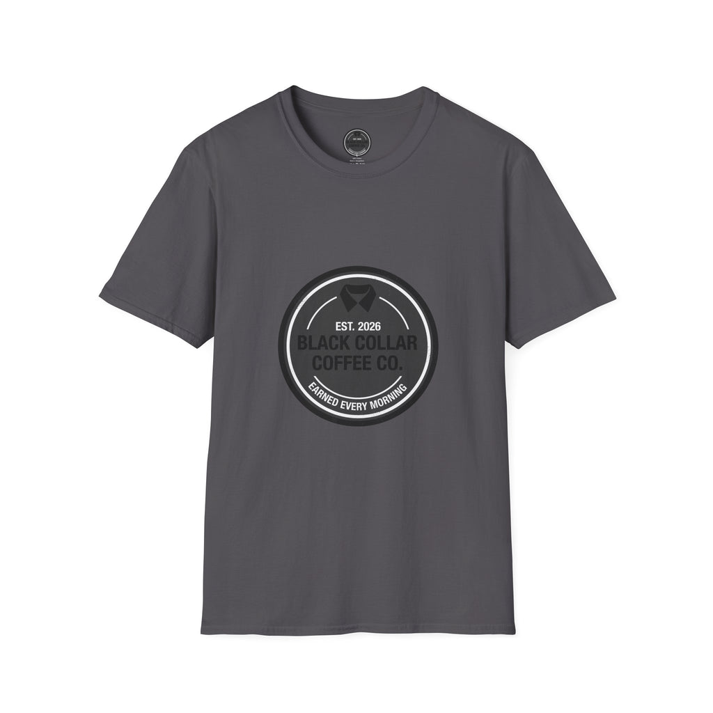 Black Collar Coffee T-Shirt | Distressed Dark Logo