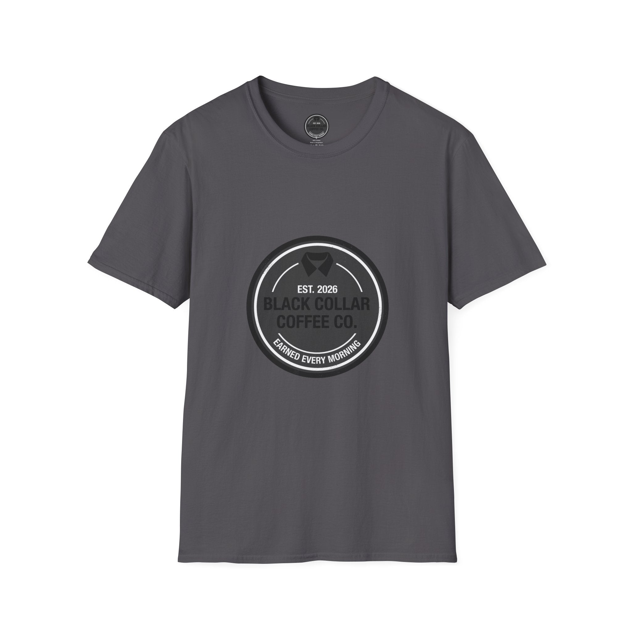 Black Collar Coffee T-Shirt | Distressed Dark Logo