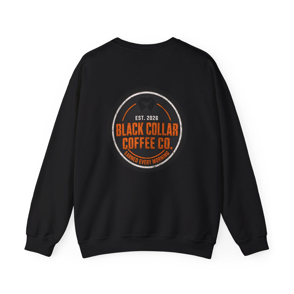 Black Collar Coffee Crewneck Sweatshirt | Construction Zone Orange Logo
