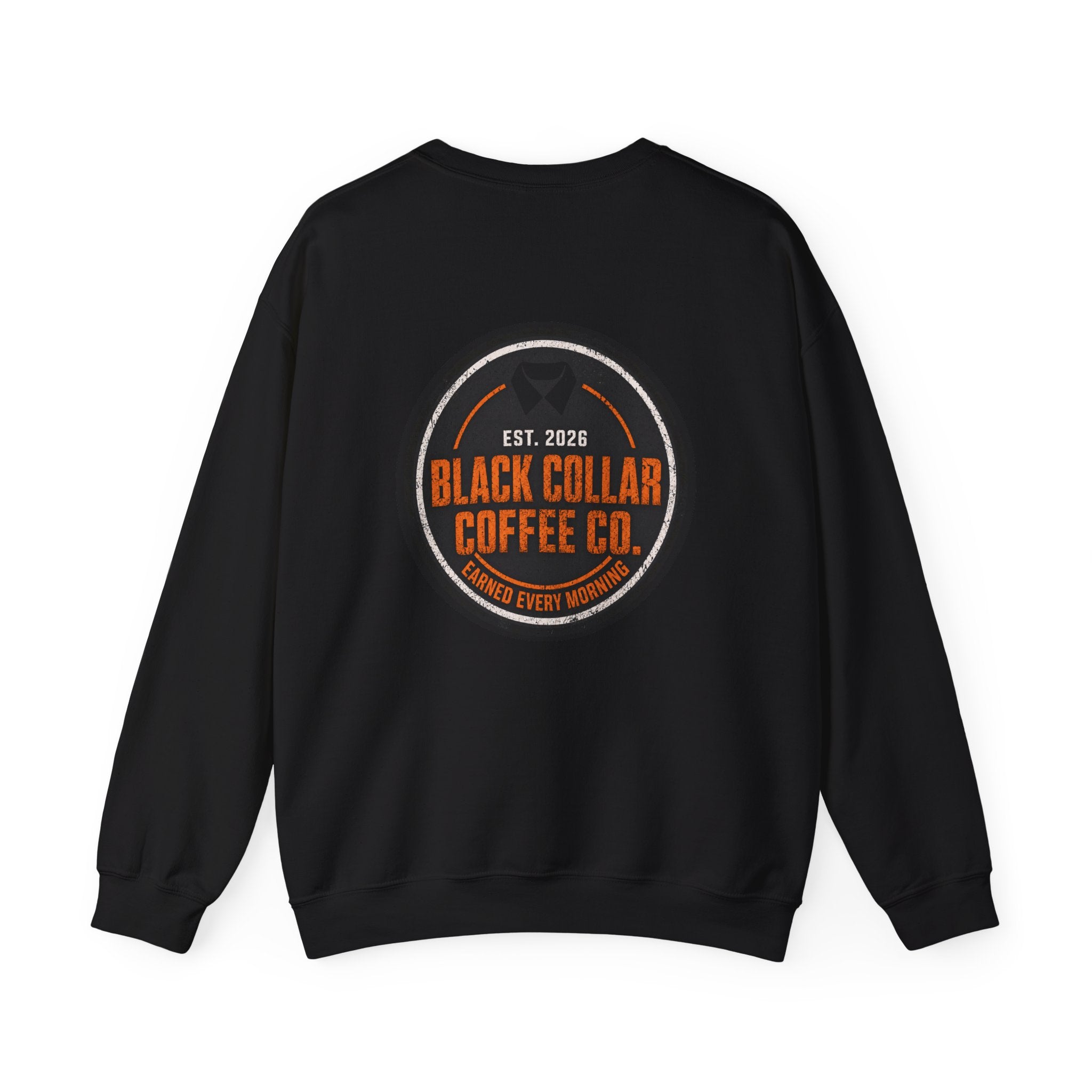 Black Collar Coffee Crewneck Sweatshirt | Construction Zone Orange Logo