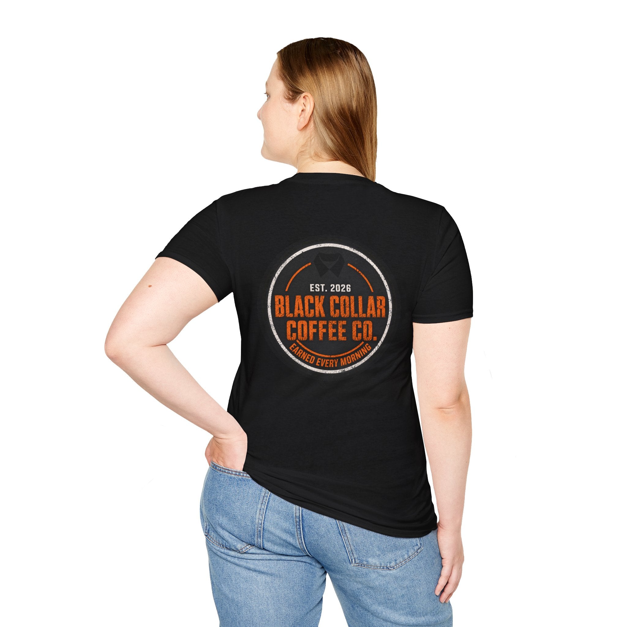 Black Collar Coffee T-Shirt | Caution Orange Logo