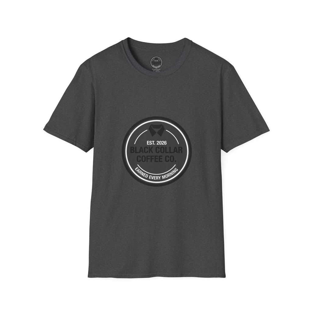 Black Collar Coffee T-Shirt | Distressed Dark Logo