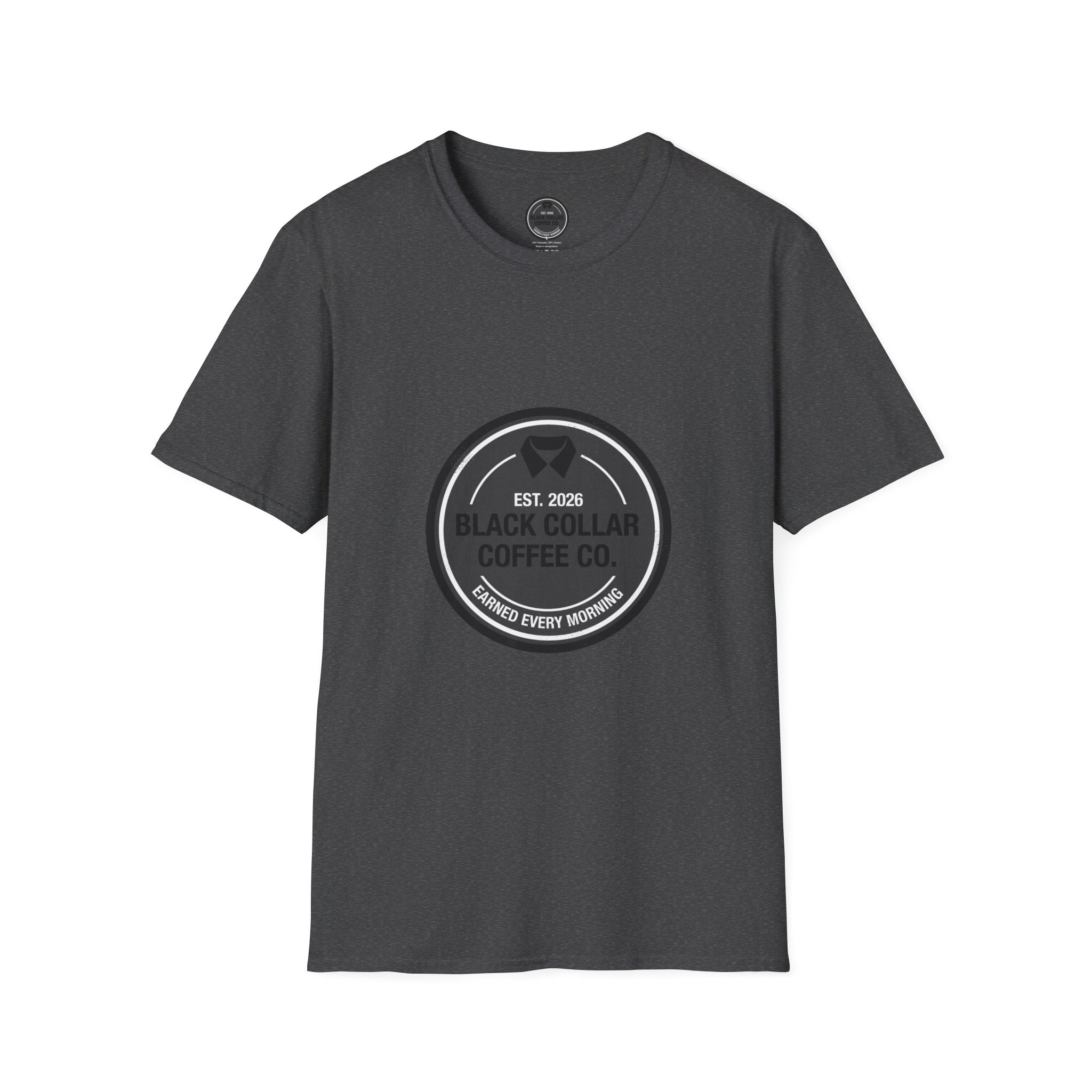 Black Collar Coffee T-Shirt | Distressed Dark Logo