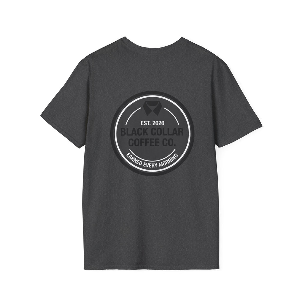 Black Collar Coffee T-Shirt | Distressed Dark Logo
