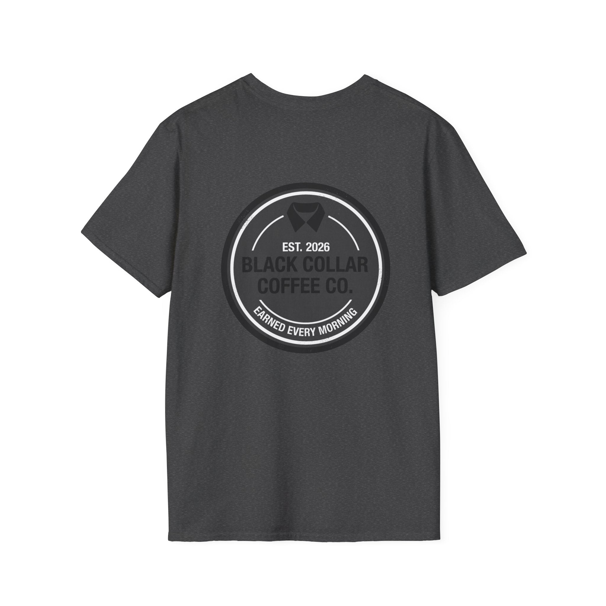 Black Collar Coffee T-Shirt | Distressed Dark Logo