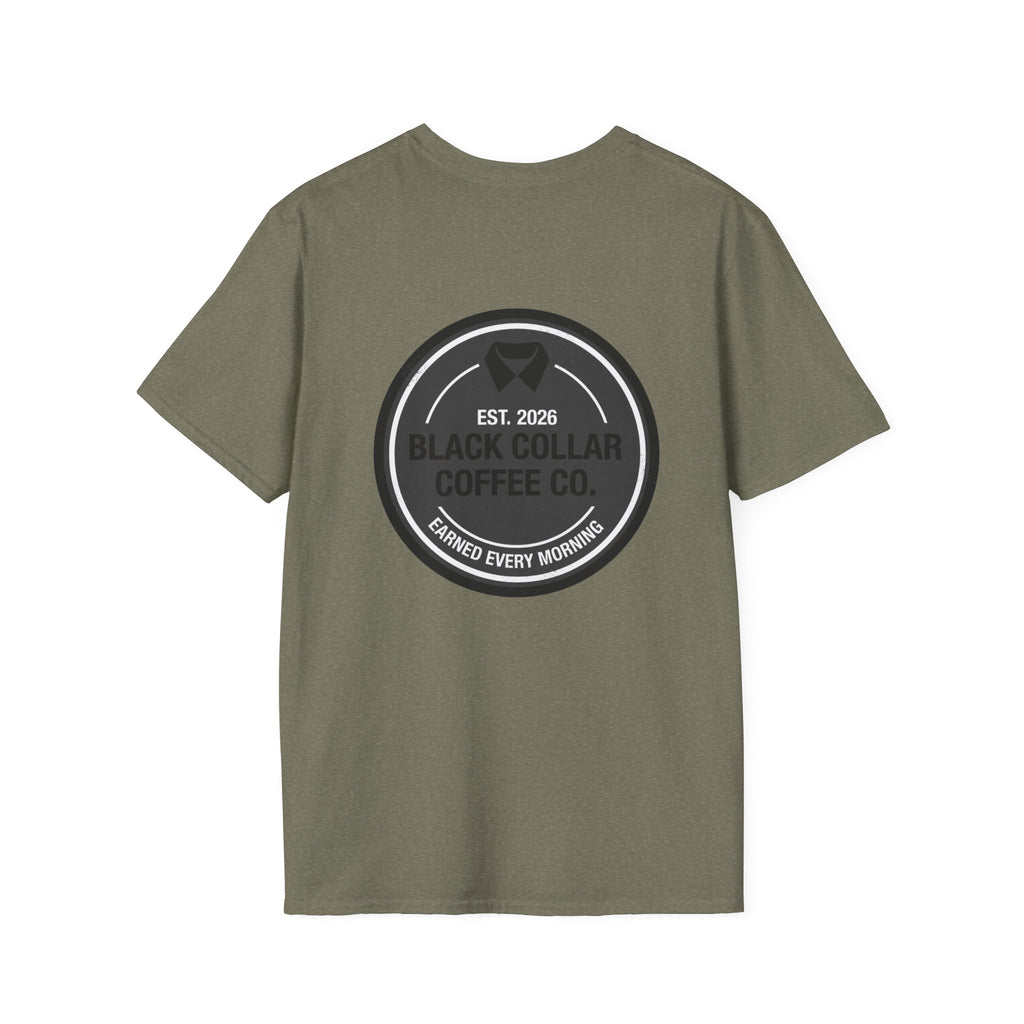 Black Collar Coffee T-Shirt | Distressed Dark Logo