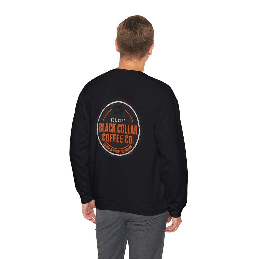 Black Collar Coffee Crewneck Sweatshirt | Construction Zone Orange Logo