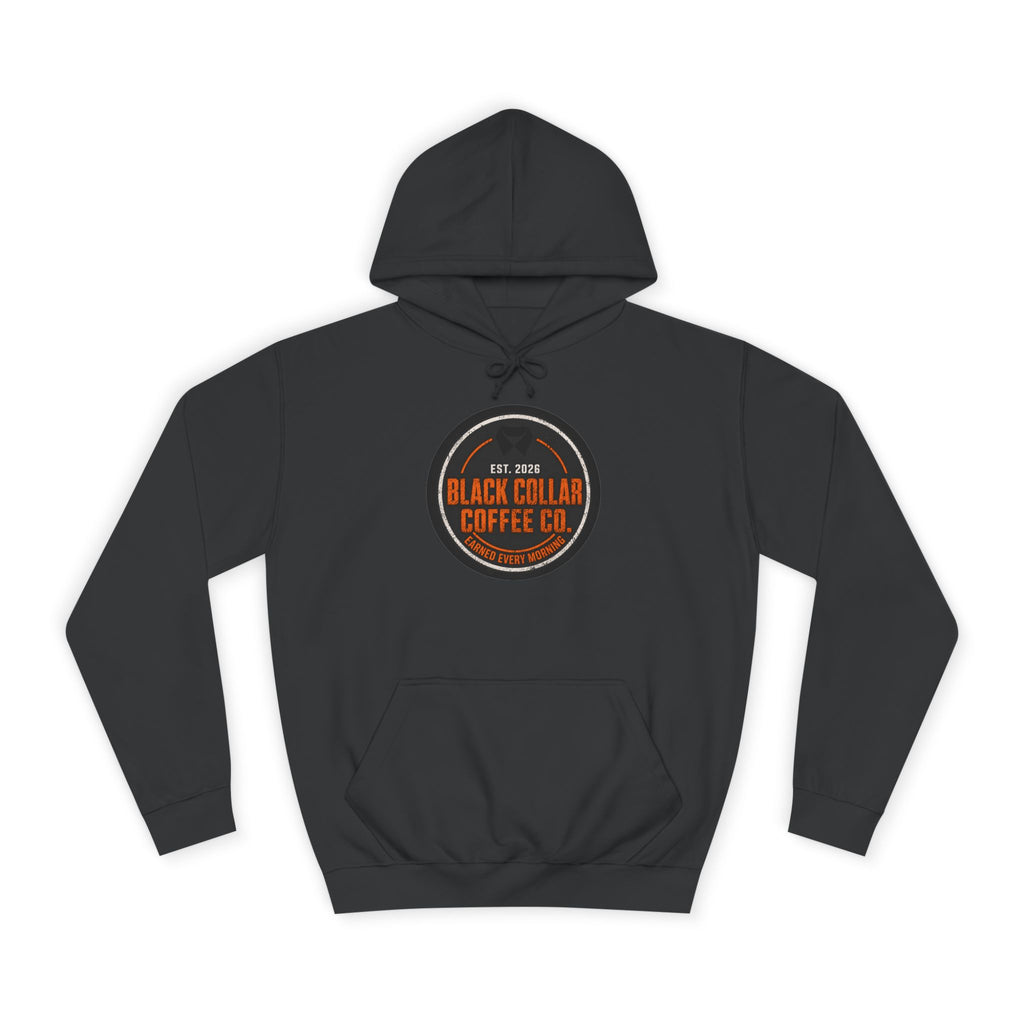 Black Collar Coffee Badge Hoodie | Construction Zone Orange