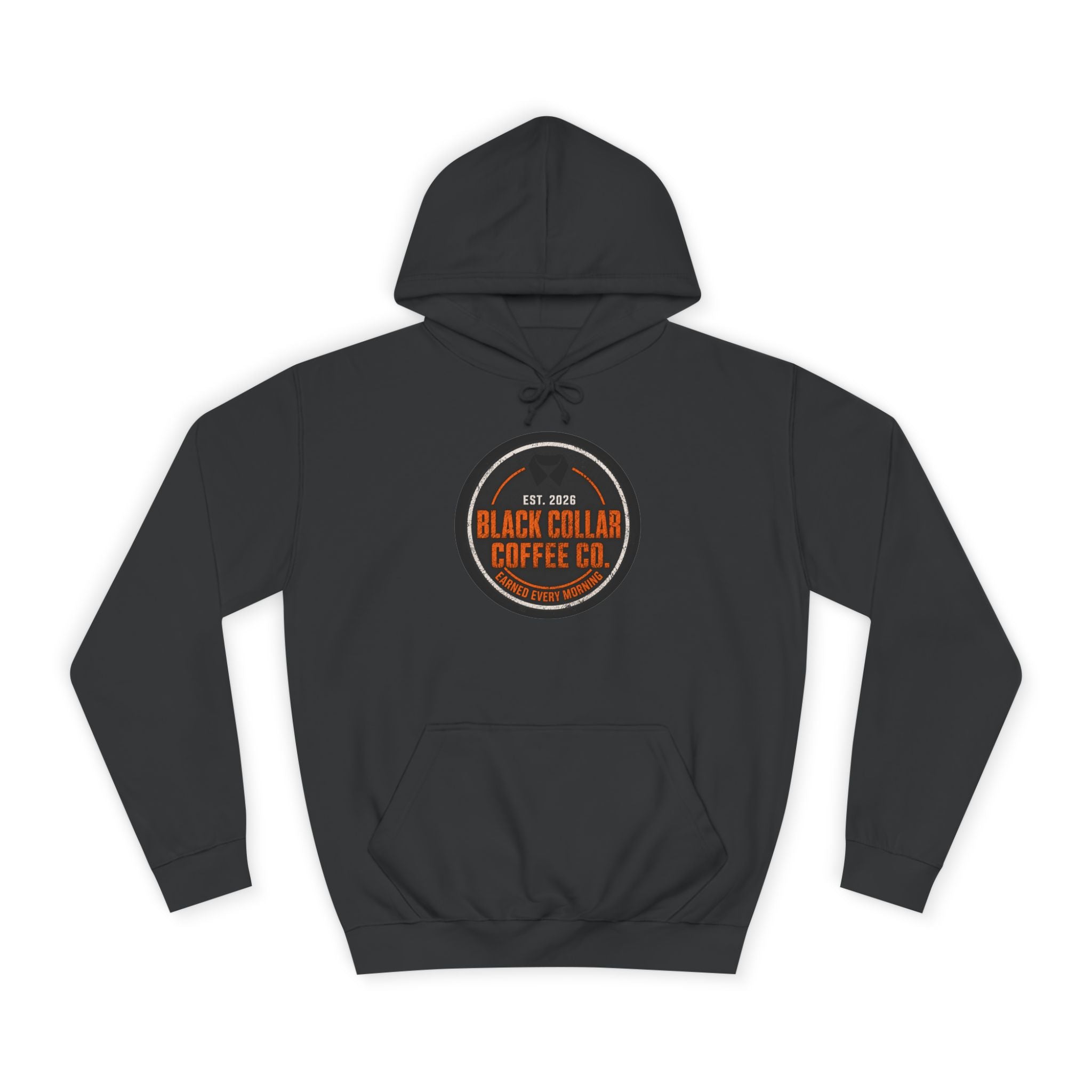 Black Collar Coffee Badge Hoodie | Construction Zone Orange