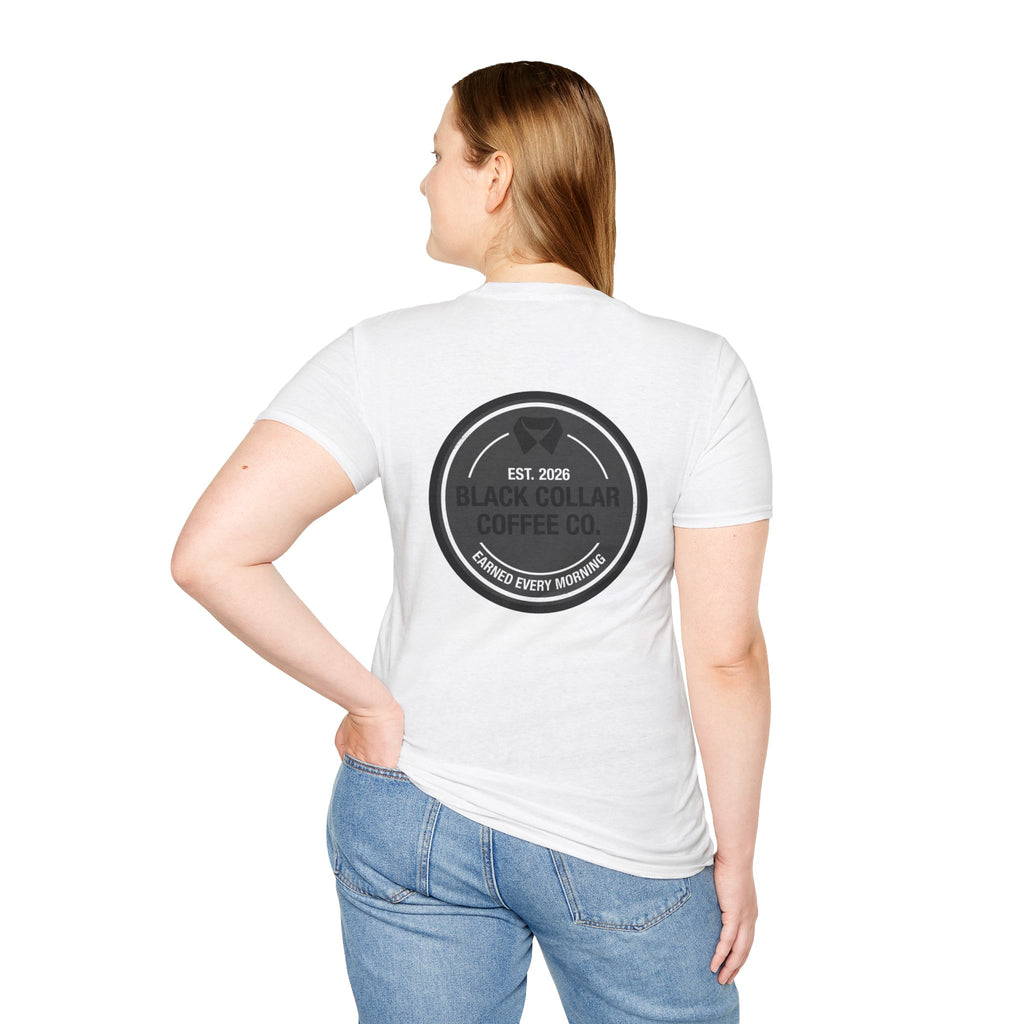 Black Collar Coffee T-Shirt | Distressed Dark Logo