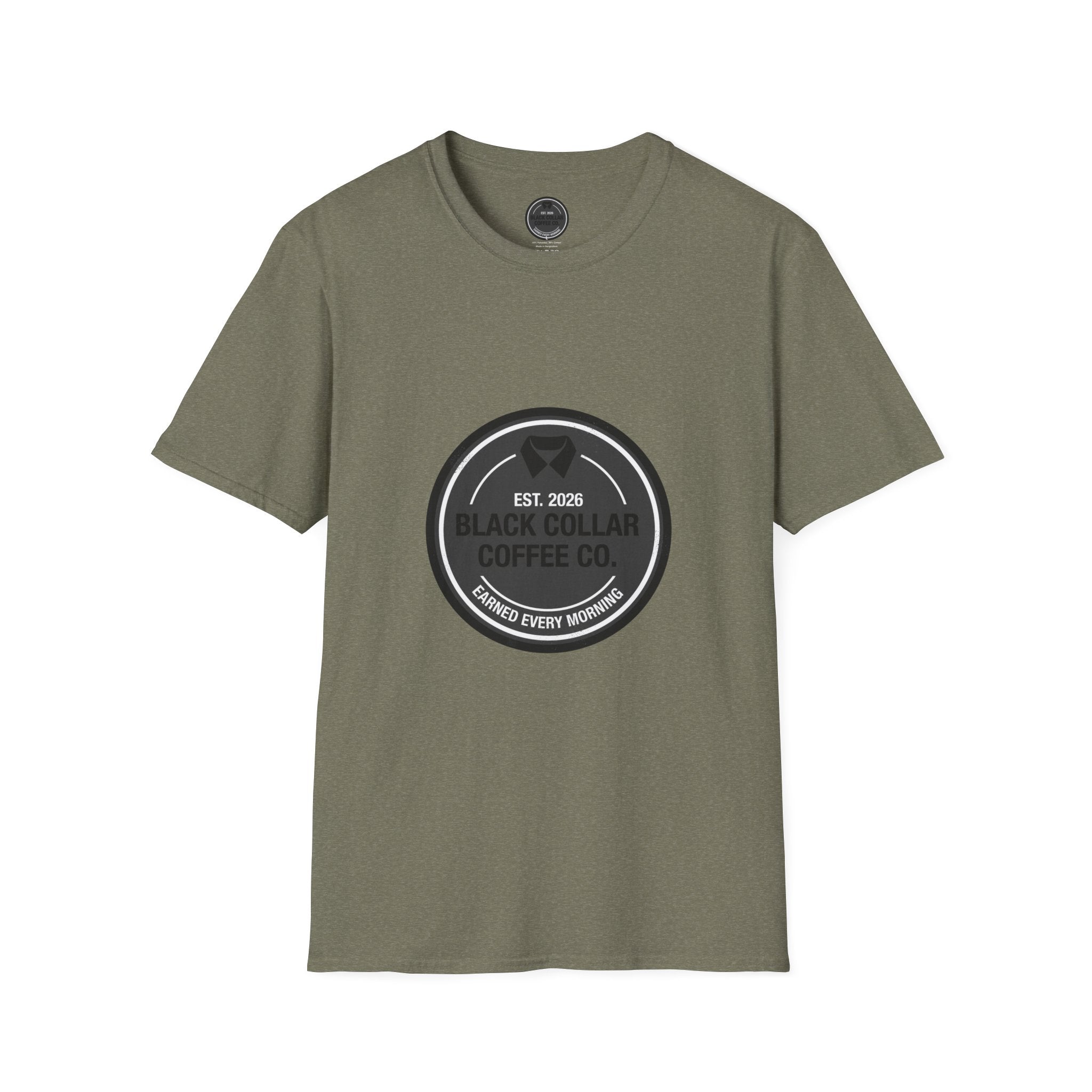 Black Collar Coffee T-Shirt | Distressed Dark Logo