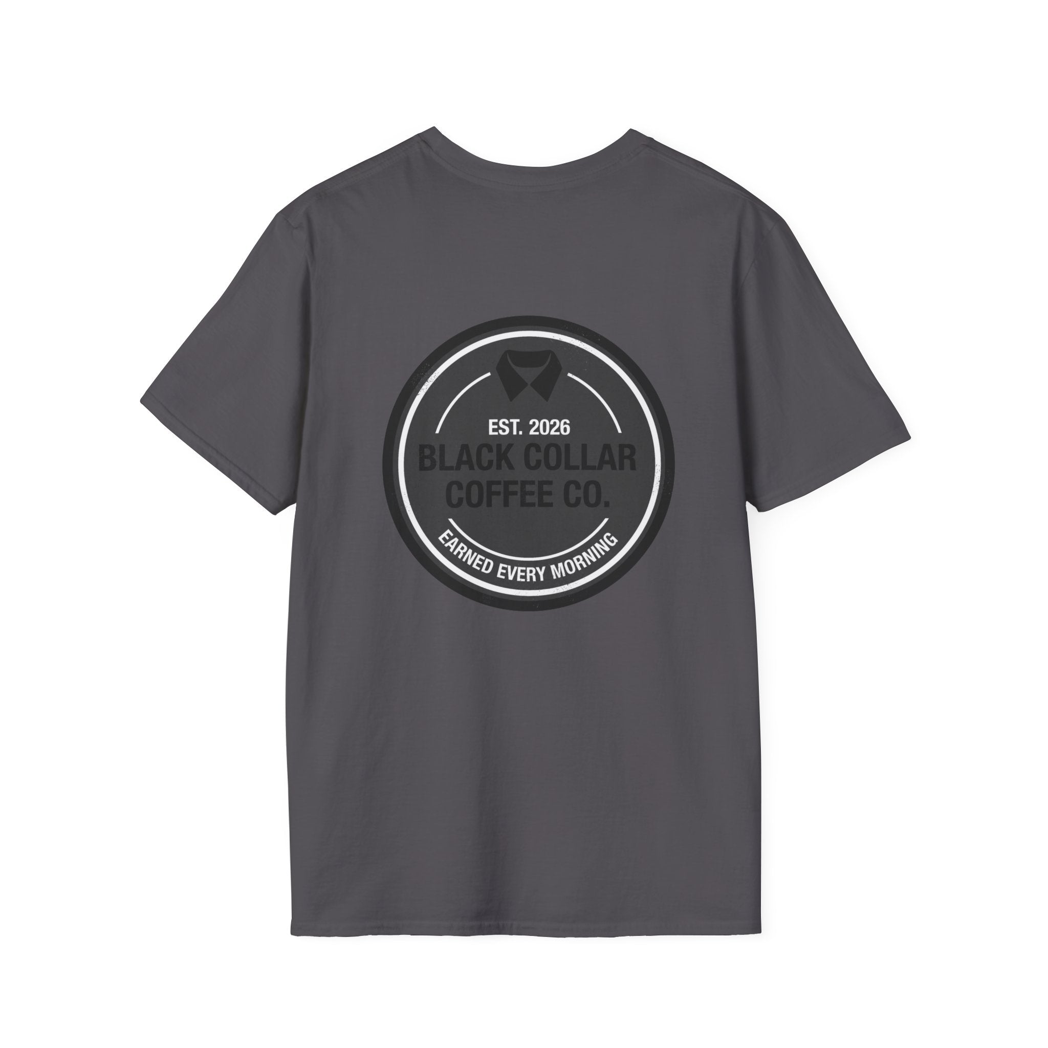 Black Collar Coffee T-Shirt | Distressed Dark Logo