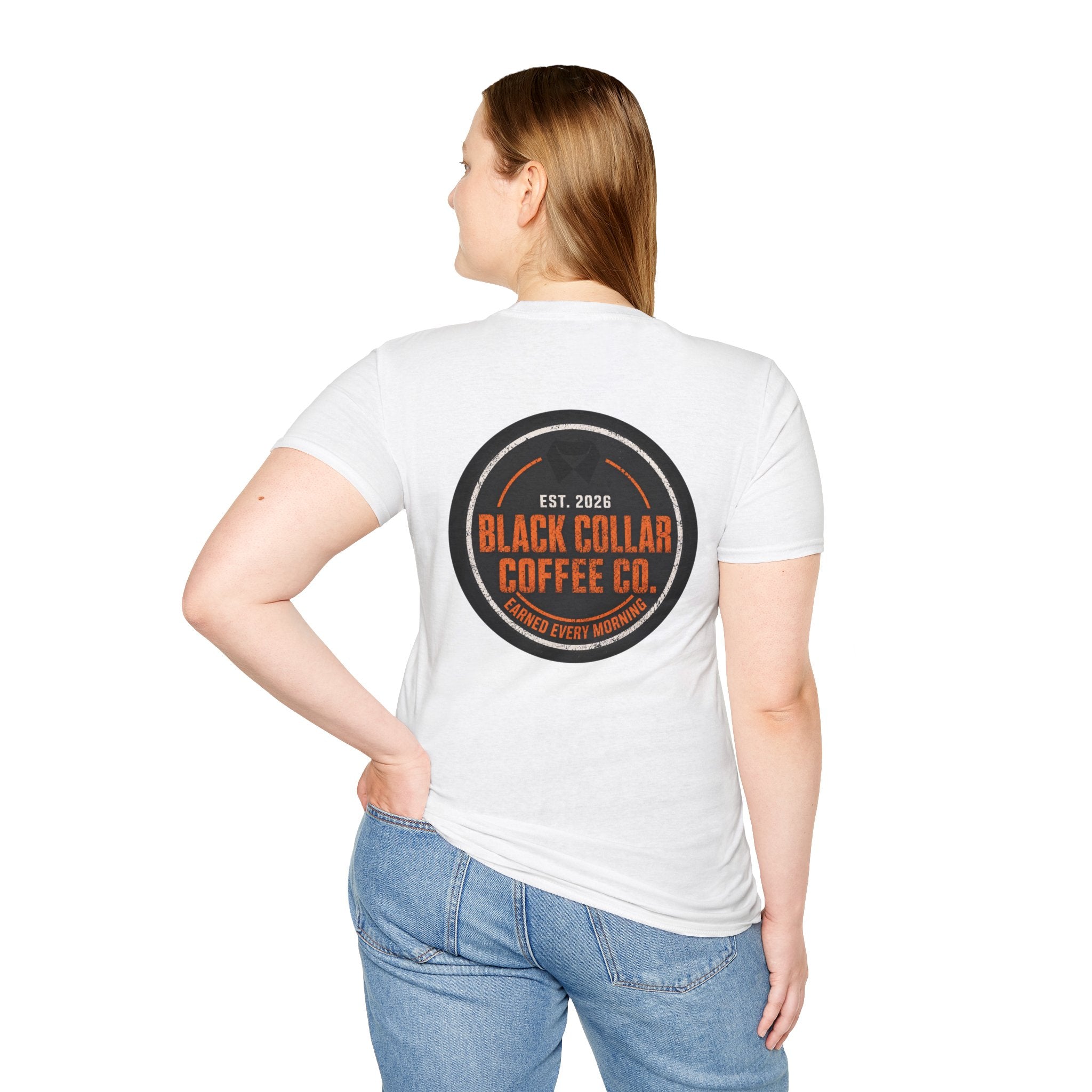 Black Collar Coffee T-Shirt | Caution Orange Logo