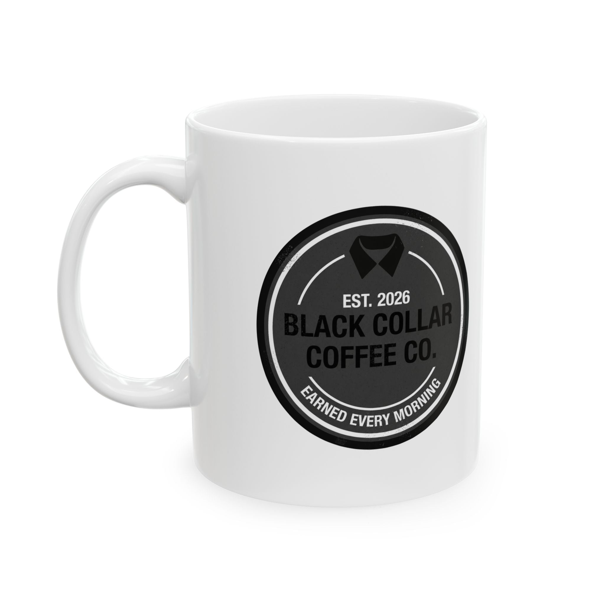 Black Collar Coffee Ceramic Mug | White