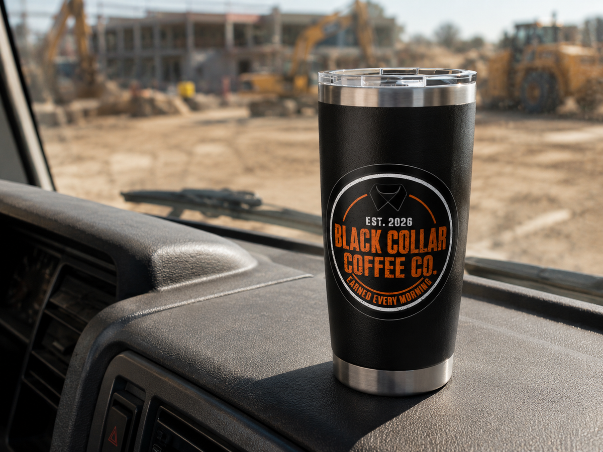 Black Collar Coffee Tumbler w/Orange Logo | Stainless Steel 20oz Travel Mug