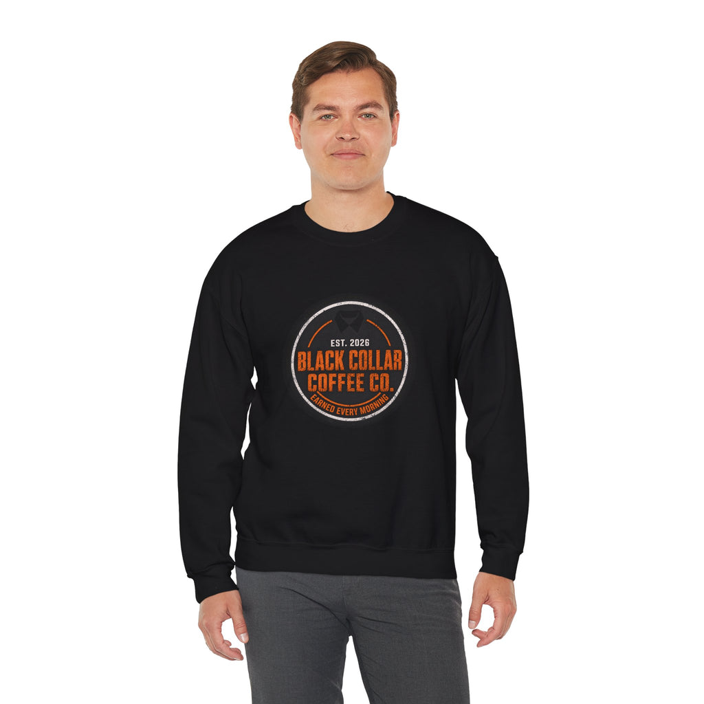 Black Collar Coffee Crewneck Sweatshirt | Construction Zone Orange Logo