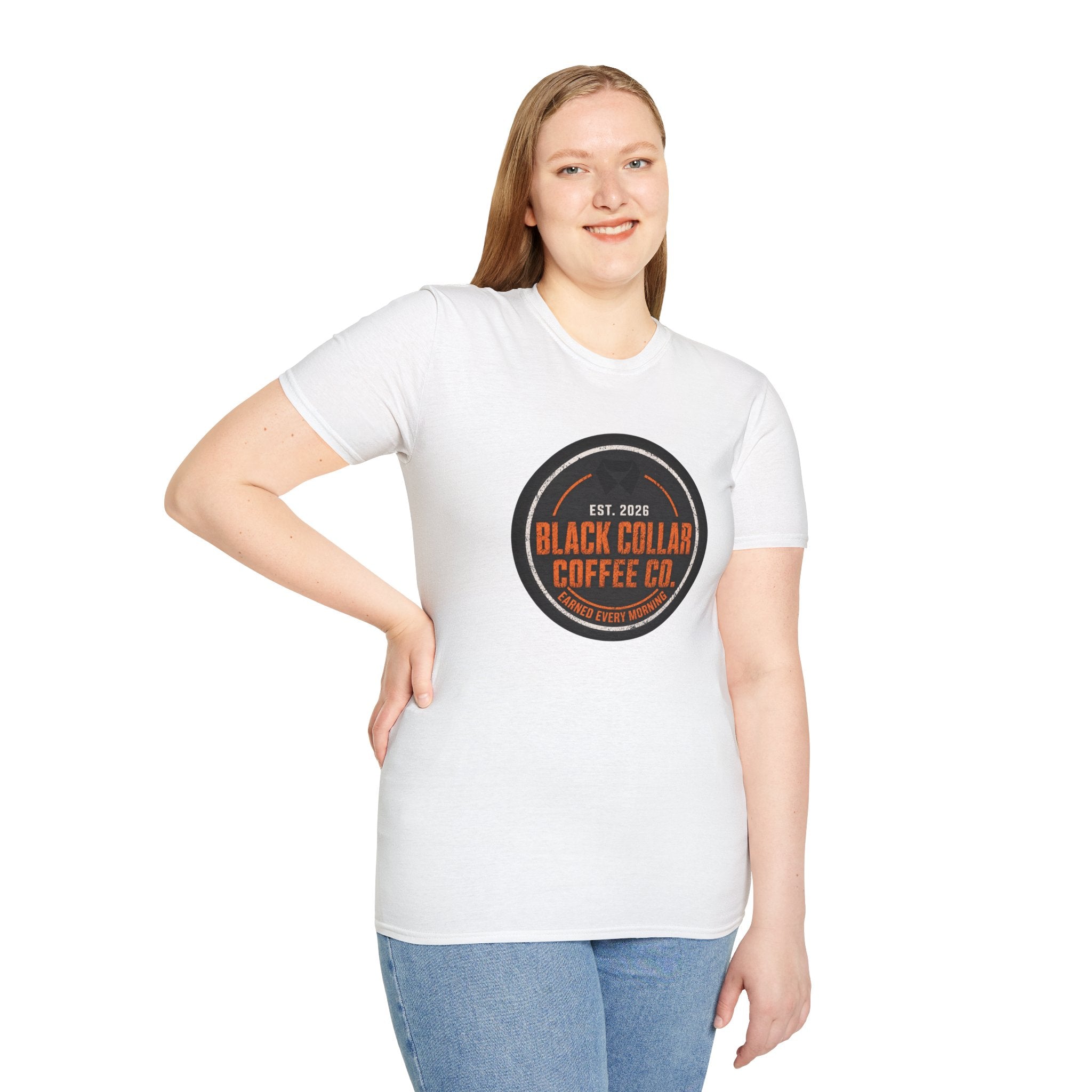 Black Collar Coffee T-Shirt | Caution Orange Logo