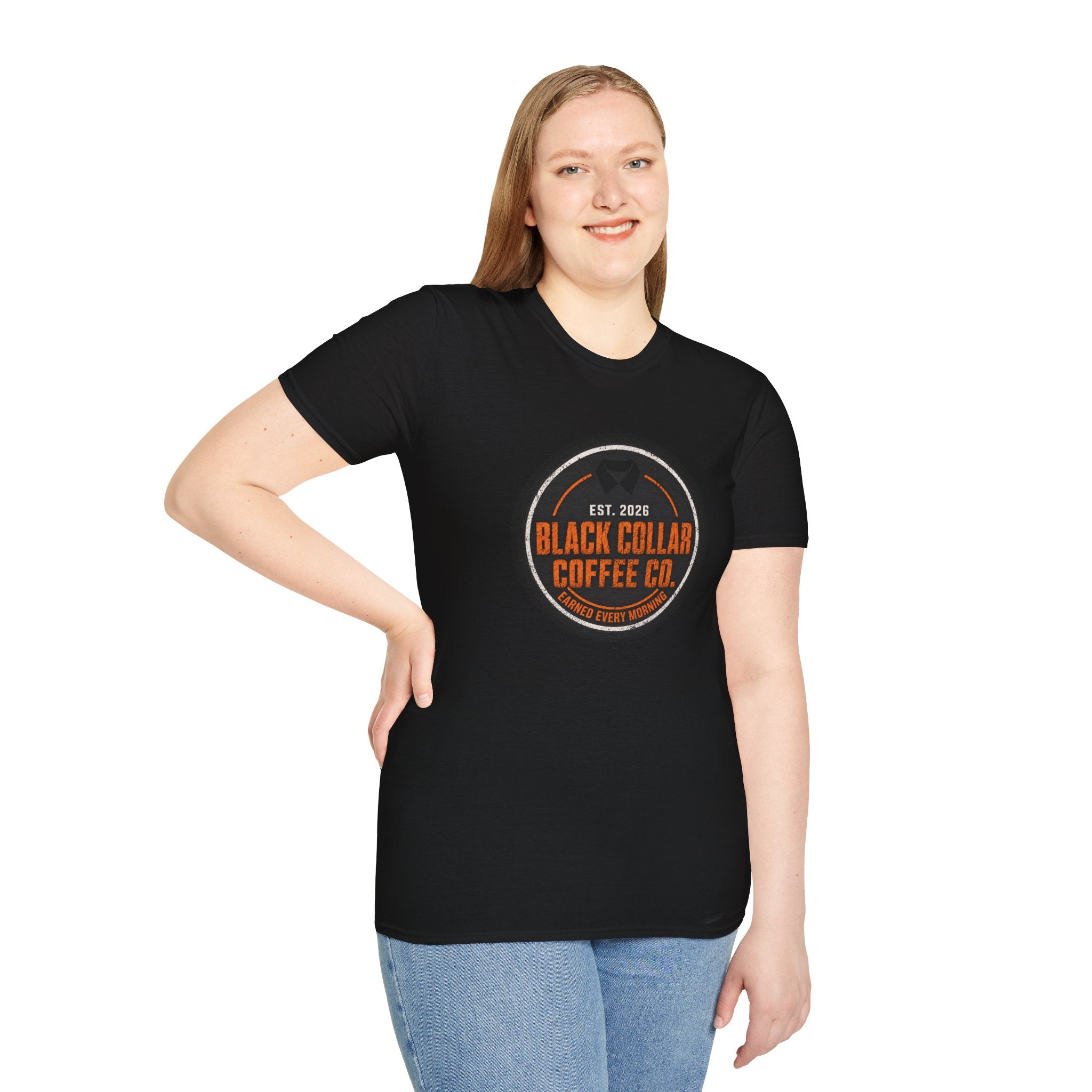 Black Collar Coffee T-Shirt | Caution Orange Logo