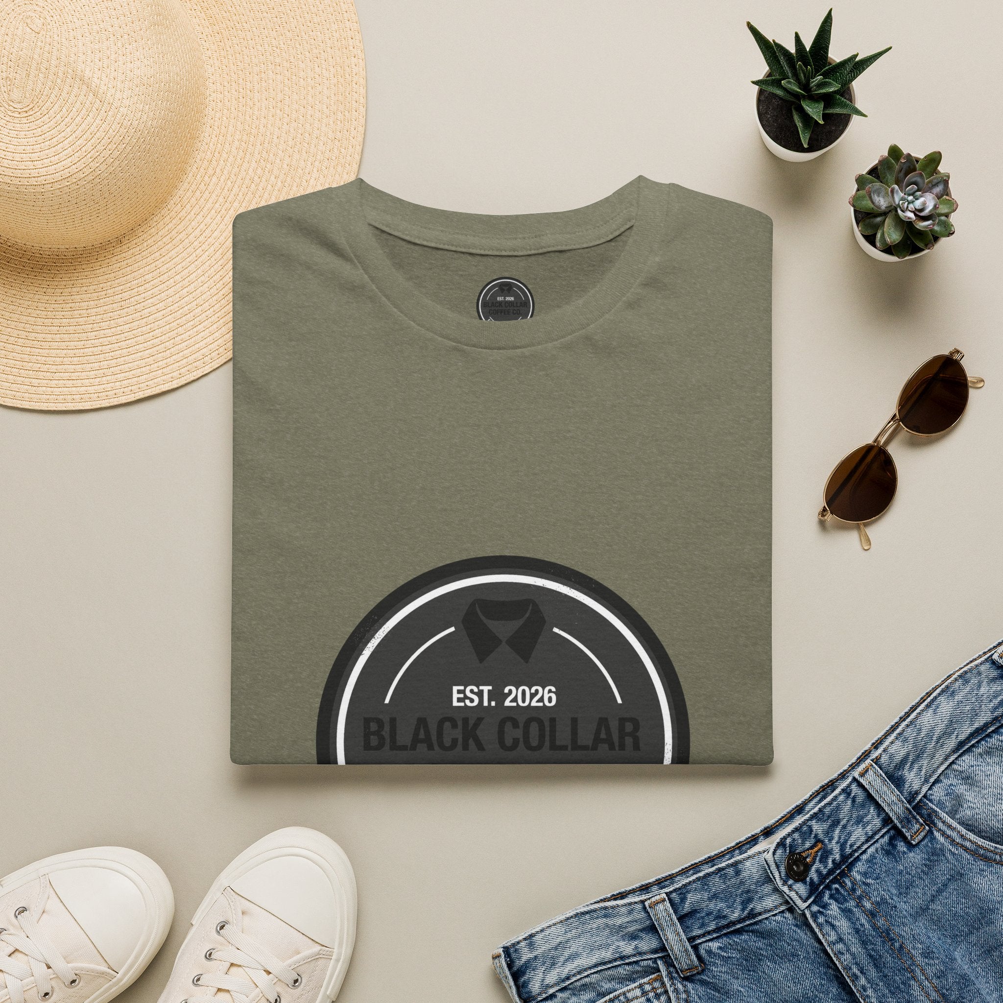 Black Collar Coffee T-Shirt | Distressed Dark Logo