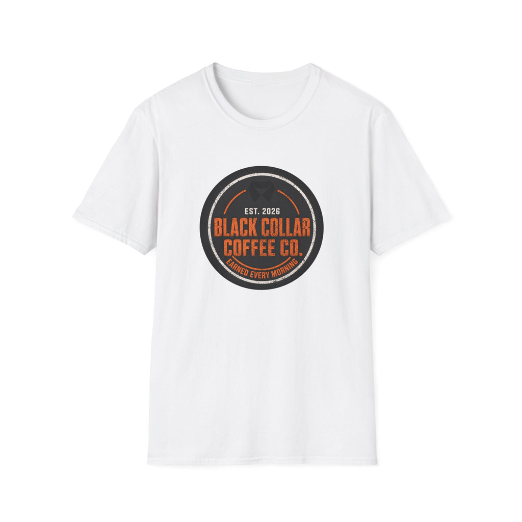 Black Collar Coffee T-Shirt | Caution Orange Logo
