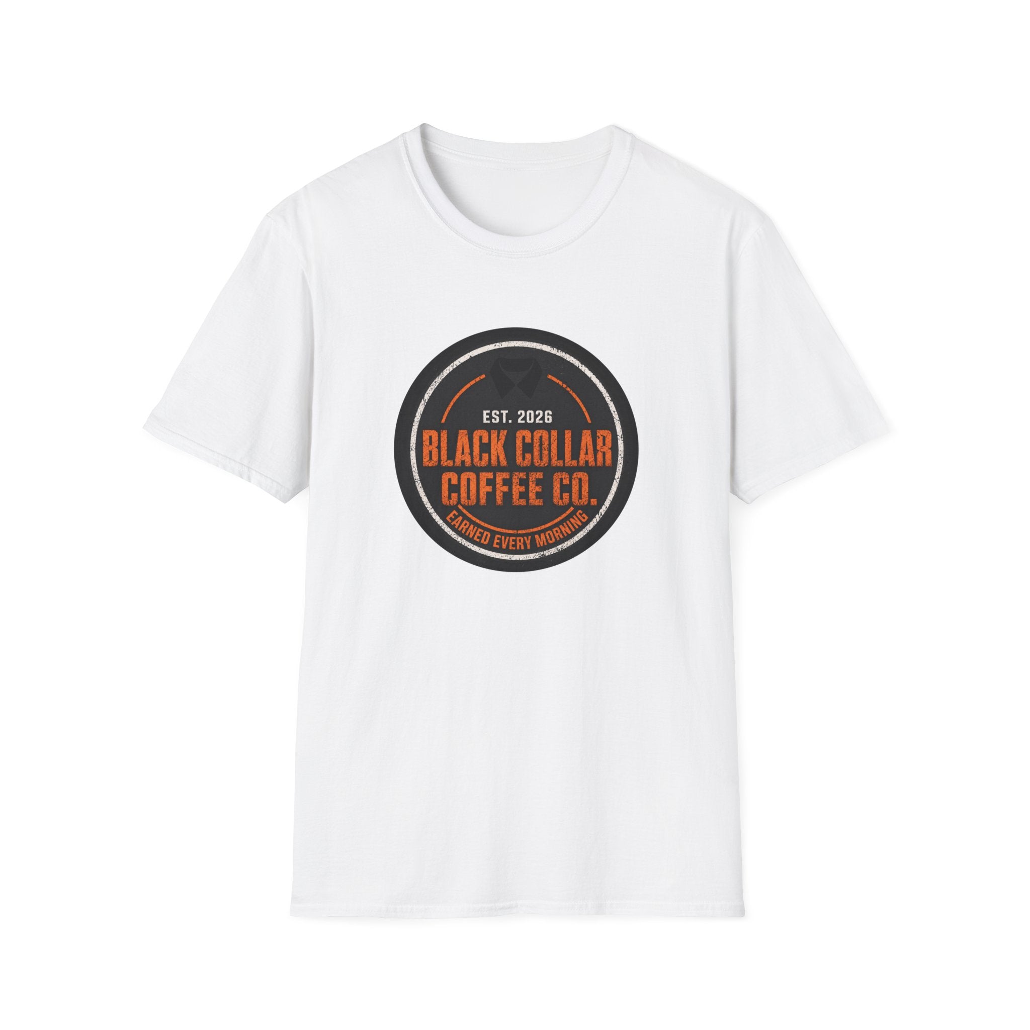 Black Collar Coffee T-Shirt | Caution Orange Logo