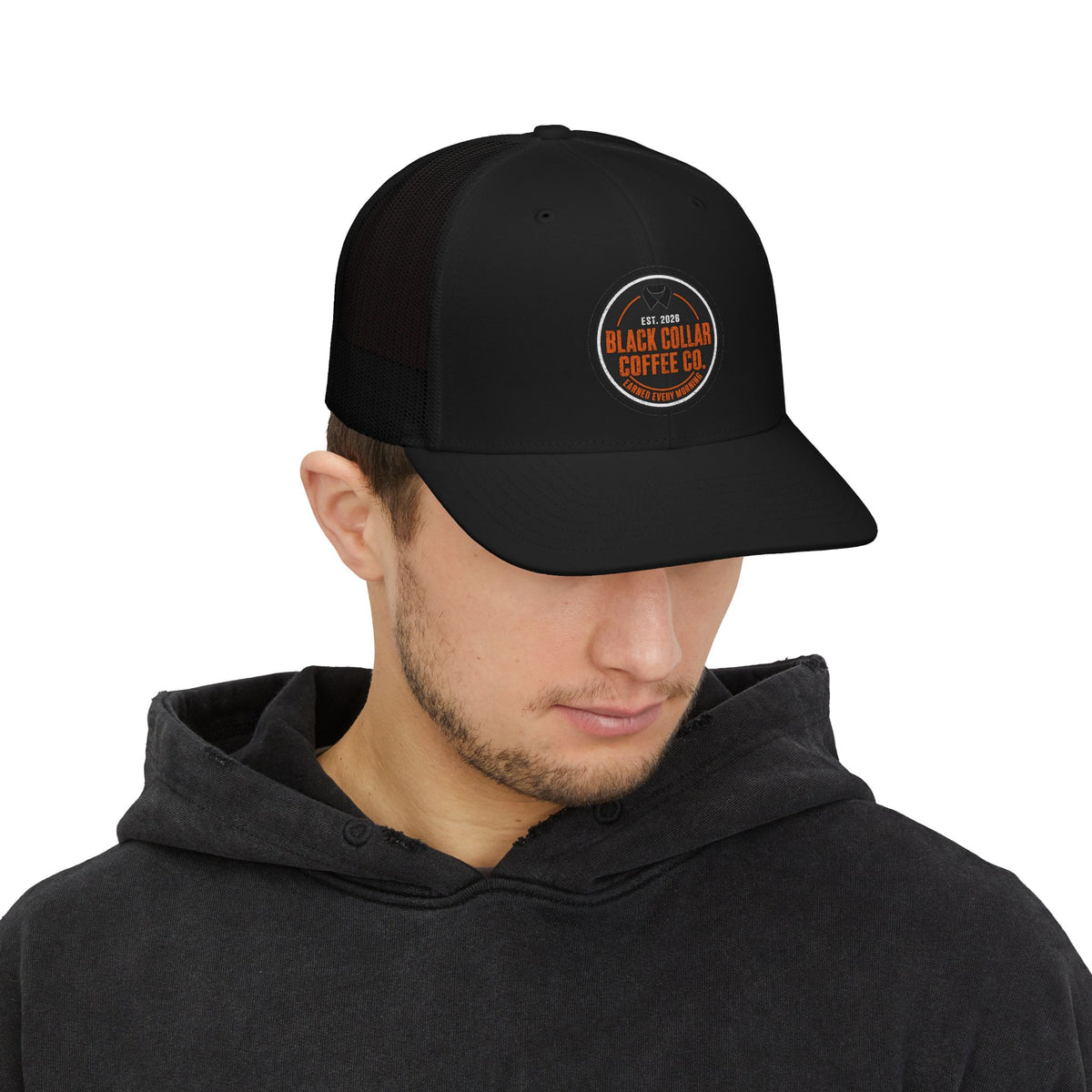 Black Collar Coffee Co. Orange Logo Trucker Hat