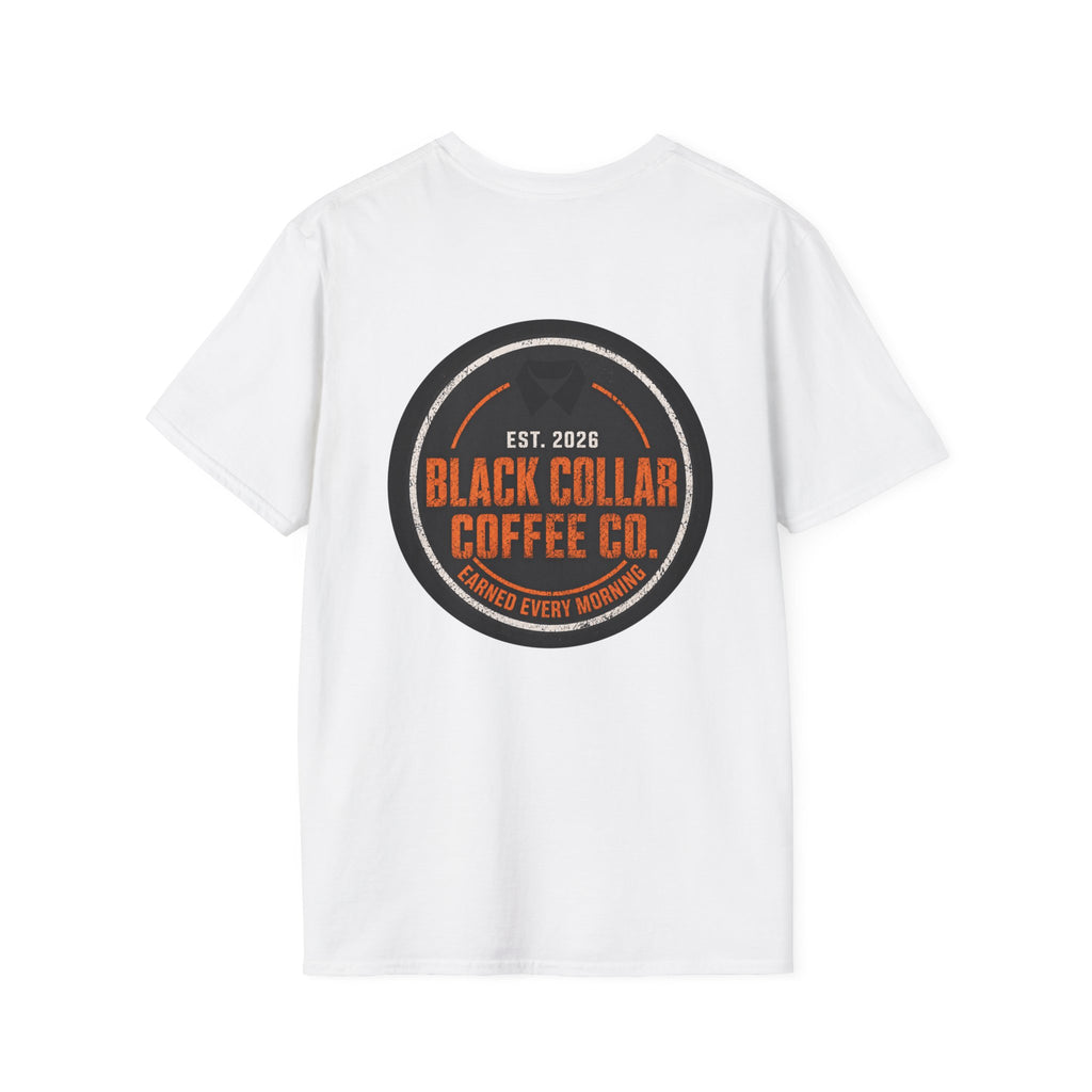 Black Collar Coffee T-Shirt | Caution Orange Logo