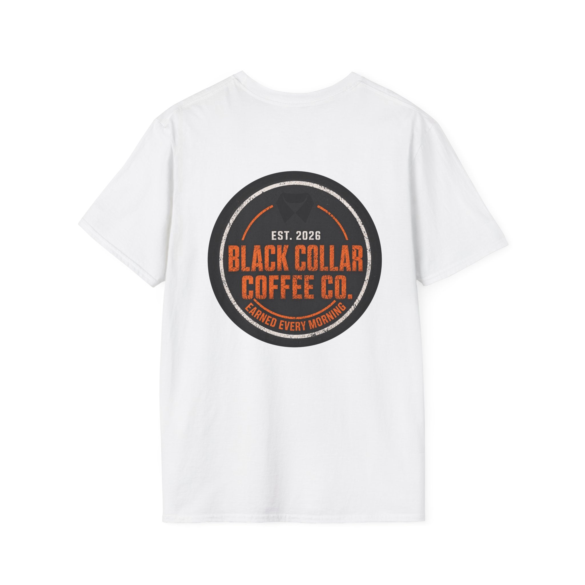 Black Collar Coffee T-Shirt | Caution Orange Logo