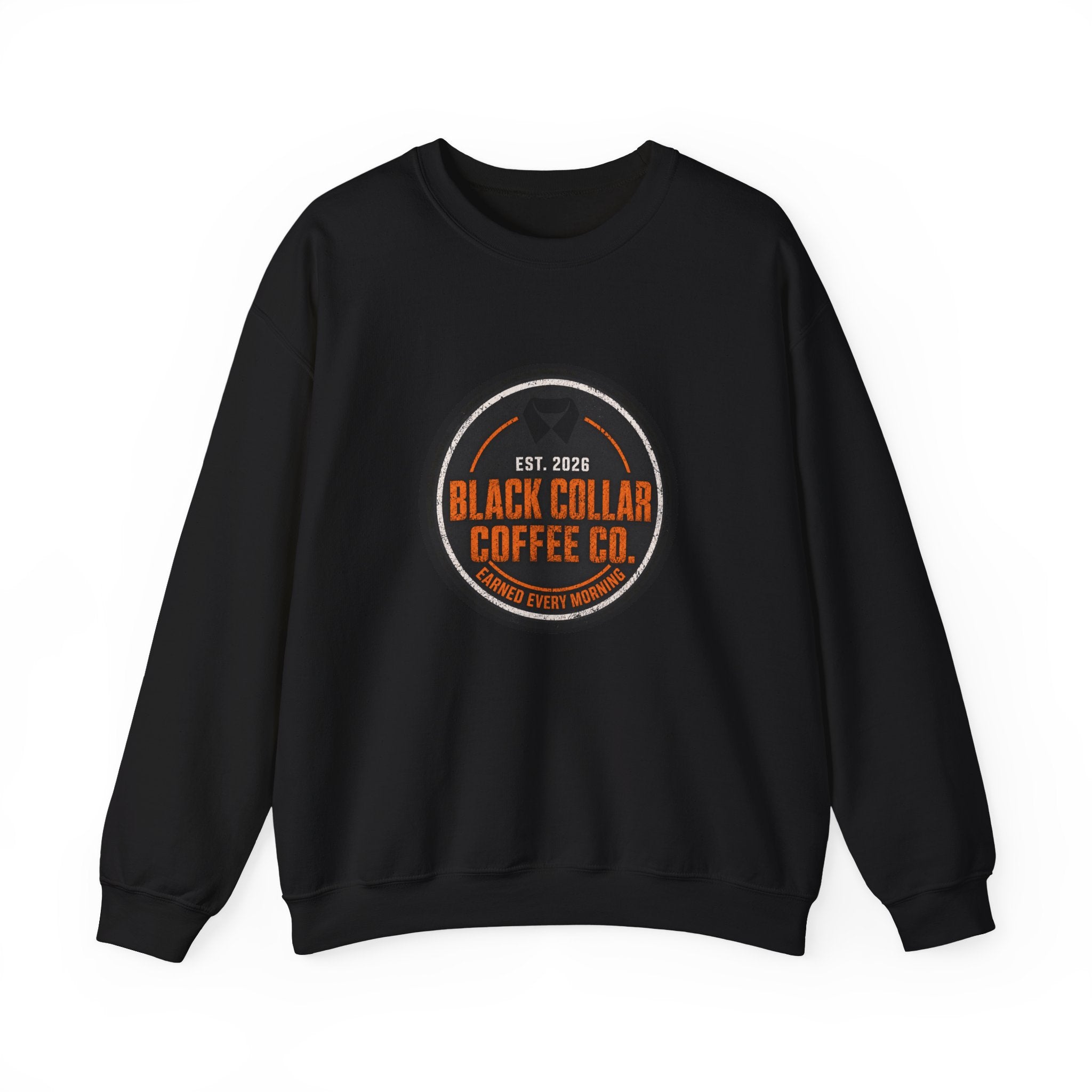 Black Collar Coffee Crewneck Sweatshirt | Construction Zone Orange Logo