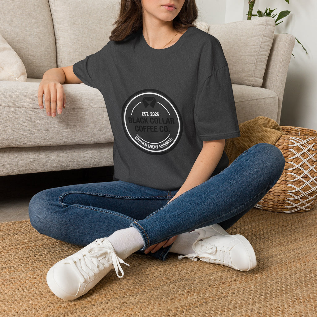 Black Collar Coffee T-Shirt | Distressed Dark Logo