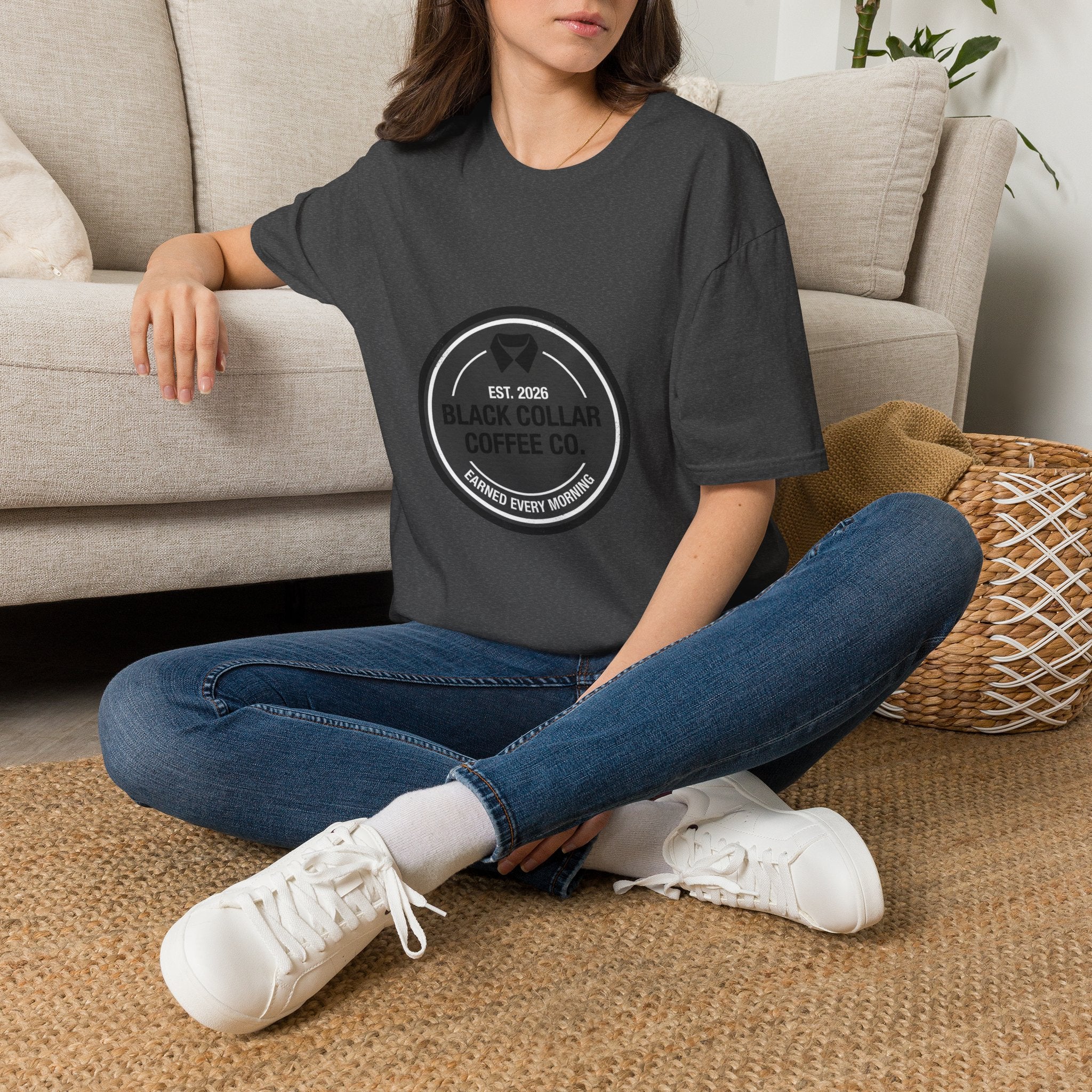 Black Collar Coffee T-Shirt | Distressed Dark Logo