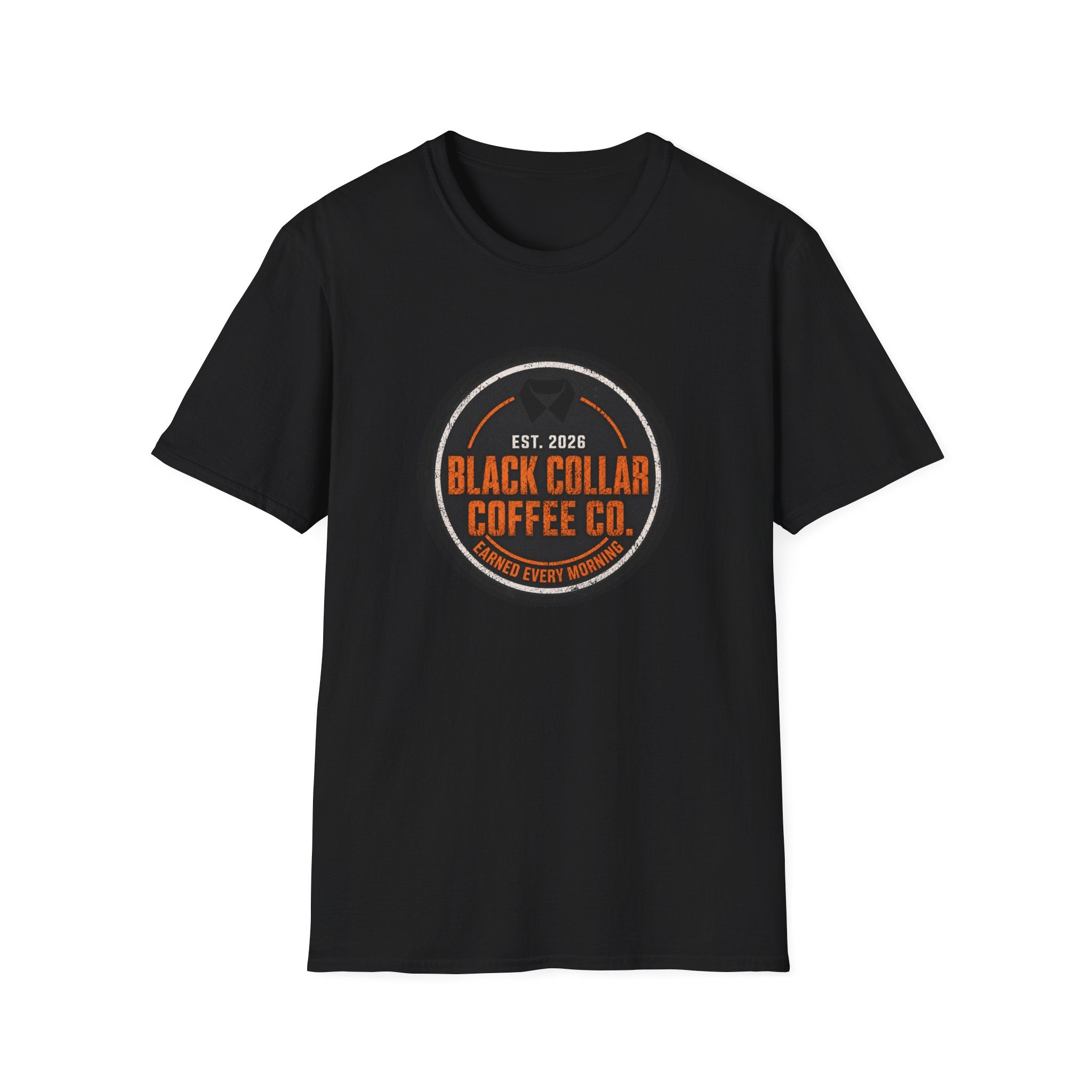 Black Collar Coffee T-Shirt | Caution Orange Logo